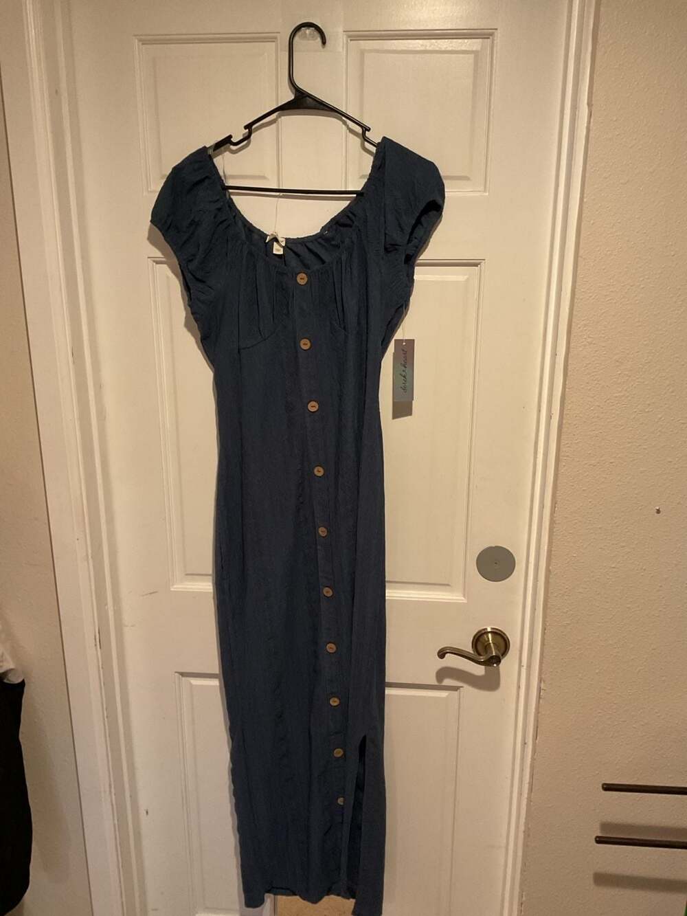 Derek Heart Blue Textured Button-Down Maxi Dress Size Large